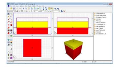 Figure 3: The structure as seen in the RSoft CAD. The yellow segment has the height profile defined and the red segment represents the substrate | °ϲʿ