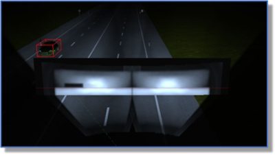 Figure 2: This image shows an active baseline layer for the low beam section of a pixel light. Note how the passenger cabin is masked, while the lower section of the vehicle is illuminated. | °ϲʿ