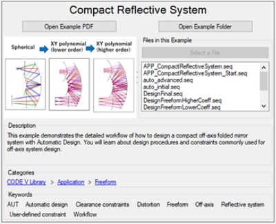 Jump start your optical design with new example models in CODE V, such as this compact freeform reflective system. | 