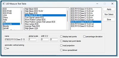 In LucidShape, the LID Measure Test Table tool provides a quick and easy measurement procedure.