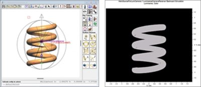 3D Design View XY Plane and luminance camera true color view in LightTools