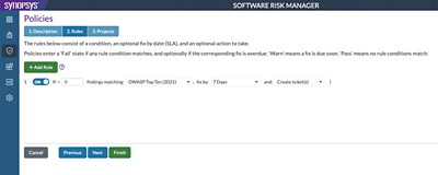 A visual of how Software Risk Manager summarizes findings and sets priorities