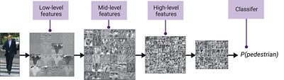 Figure 3: A CNN breaks an image into feature maps. Source: Deep Convolutional Neural Networks for Pedestrian Detection. Milan: Dipartimento di Elettronica, Informazione e Bioingegneria, Politecnico di Milano, 2016. Web. 14 Mar. 2017.