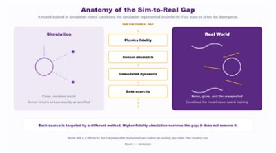 Diagram illustrating the divergence between simulation and real-world conditions.