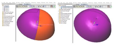 Before and after: split surfaces combined in LightTools