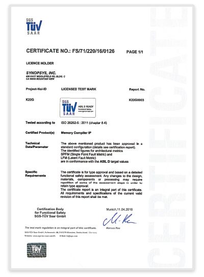 ISO 26262 ASIL Certification Document for Automotive Safety