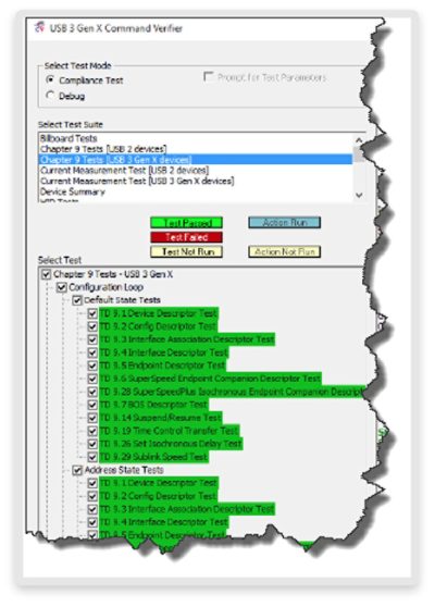 USB 3.1 Gen X Command Test Interface Screenshot