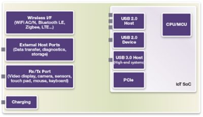 Diagram of IoT SoC Connectivity Options Including USB and Wireless