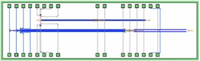 GDS II View (top) of the QPSK transceiver PIC and a die (bottom) | 