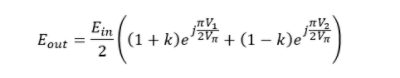 Output electric field for an asymmetric MZM with arbitrary drives | 