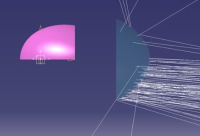 Projector module simulation with emitted rays from a ray file that has been created with the ray file sensor with surface selection (curves side of projector lens) | °ϲʿ