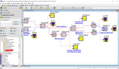 Frequency-Modulated Continuous-Wave LIDAR schematic in OptSim