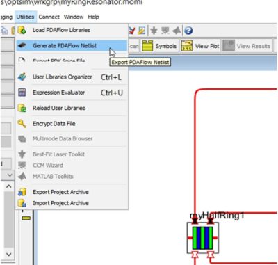 OptSim Circuit compound component using two half-ring PDKs to create a ring resonator circuit | 