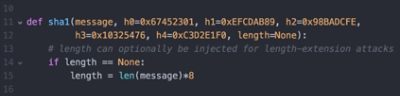 Python Code Demonstrating Length-Extension Attack on SHA-1 MAC Algorithm