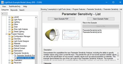 LightTools parameter sensitivity example model dialog | Synopsys