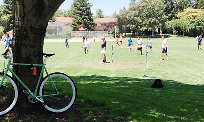 Students playing field games