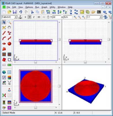 Figure 1. Layout of the 3D MDL in RSoft CAD with insert for 2D radial calculation  | 