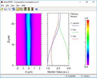 BPM propagation and monitor results along the waveguide | 