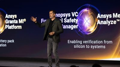 Synopsys CEO Sassine Ghazi unveiled the first integrated Synopsys-Ansys products for chip design during Synopsys Converge on March 11, 2026, in Santa Clara, Calif.   