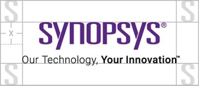 Synopsys logo with tag line on white background example