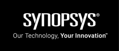 white synopsys logo with tag line on black background example